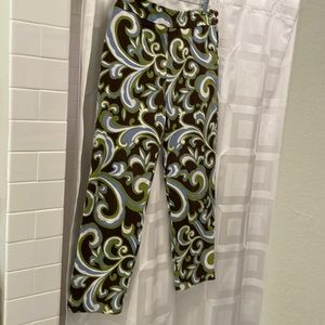 Talbots pattern Capris Stretch Pants! Size 6 brown green blue.